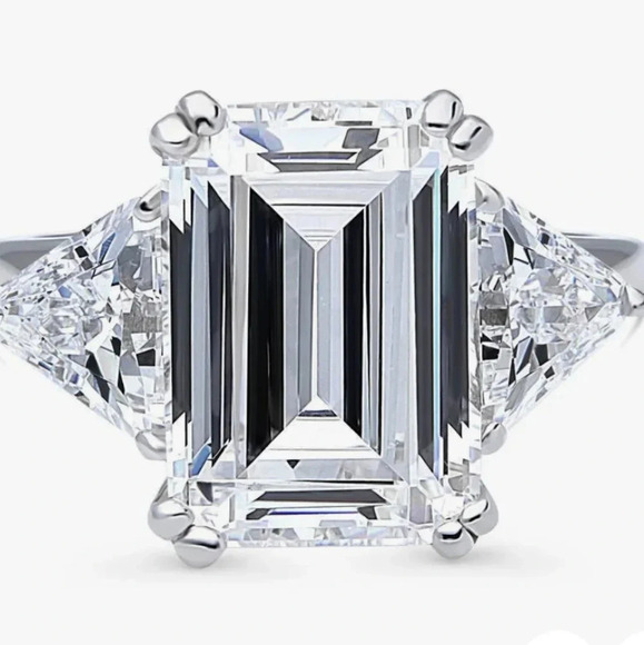 3 Stone 6CTW Emerald Cut Lab Created Diamond in Sterling Silver Size 7 - Picture 8 of 8